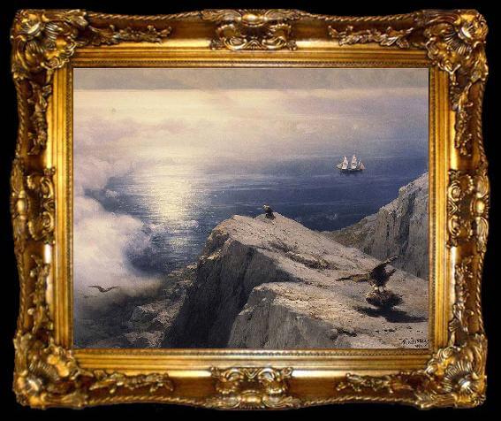 framed  Ivan Aivazovsky A Rocky Coastal Landscape in the Aegean with Ships in the Distance, ta009-2